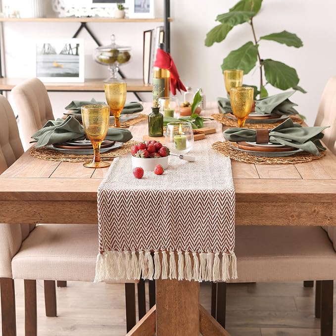 DII Woven Basic Tabletop Collection Chevron Table Runner, 15x72, Cinnamon