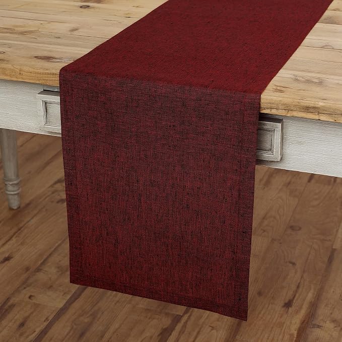 Solino Home Linen Red Garnet Table Runner 108 Inches Long - Athena, 100% Pure Linen Dining Table Runner 14 x 108 Inch for 4th of July