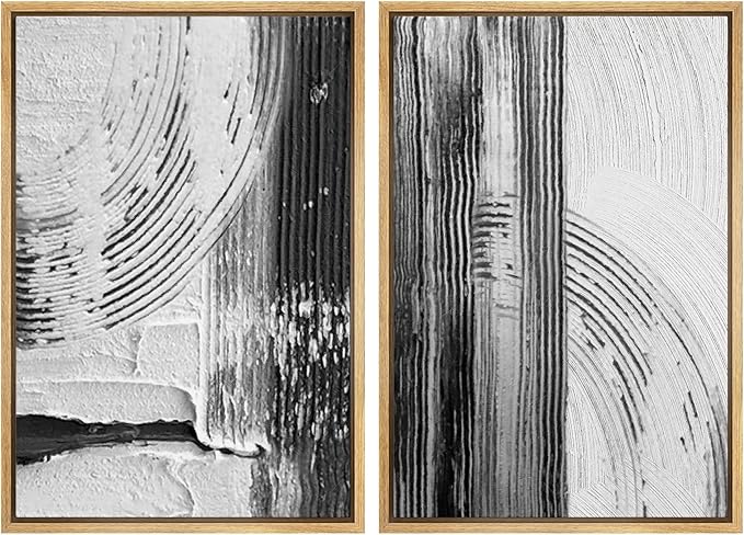 SIGNWIN Framed Canvas Print Wall Art Set Black White Industrial Paint Strokes Abstract Shapes Illustrations Modern Art Minimal Decorative Nordic for Living Room, Bedroom, Office - 24"x36"x2 Natural