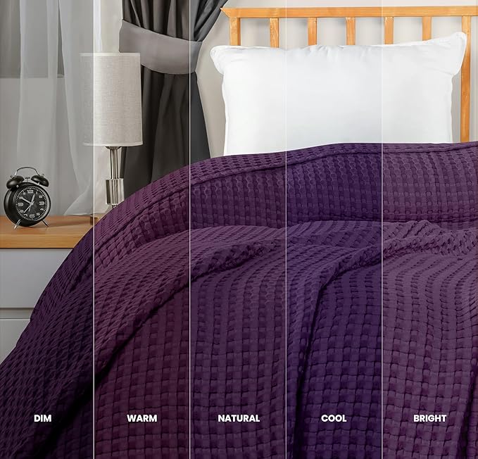 Utopia Bedding 100% Cotton Waffle Weave Blanket King Size for Bed - Lightweight, Breathable Summer Blankets Soft and Cozy, Gifts for Women Home Room Decor (Plum, 90x108 Inch)