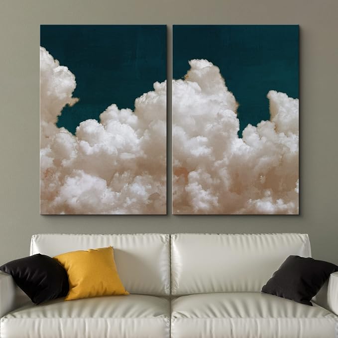 SIGNLEADER Canvas Print Wall Art Set White Pastel Cloud Navy Blue Sky Landscape Nature Wilderness Photography Modern Art Scenic Colorful for Living Room, Bedroom, Office - 16"x24" x 2
