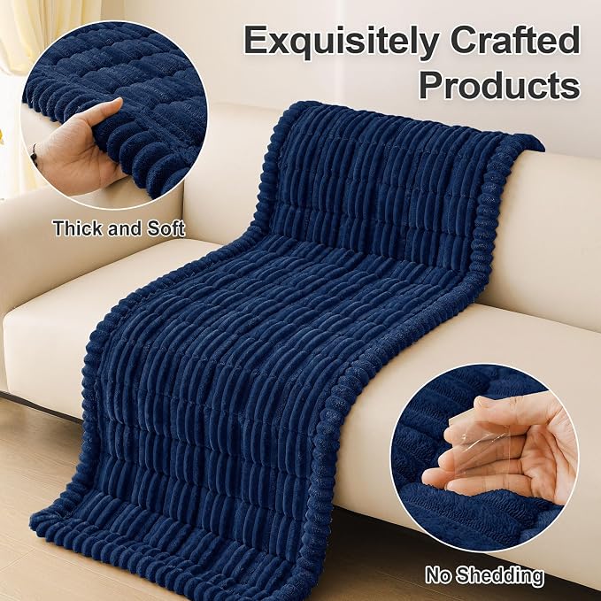 hyha Couch Cover for Dogs Washable, Non Slip Thick Flannel Sofa Protector, Pet Friendly Plush Furniture Cover for Sectional Sofa & Loveseat (Navy, 43" x 63")