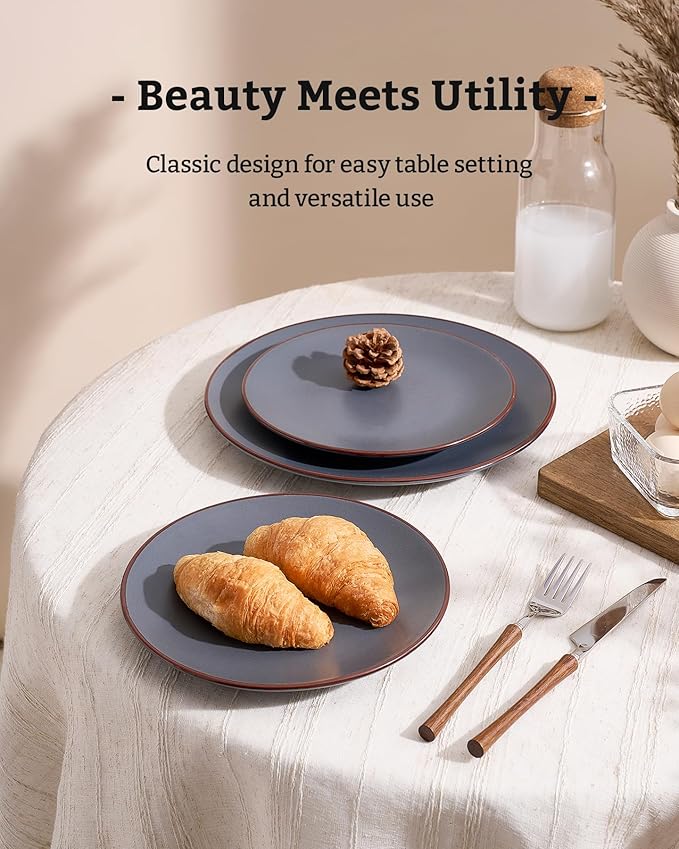 Famiware Venus Plates and Bowls Sets, 18 Pieces Stoneware Speckled Dishes Dinnerware Set for 6, Matte Charcoal - Microwave & Dishwasher Safe, Modern Minimalist, for Everyday Meals & Formal Dining