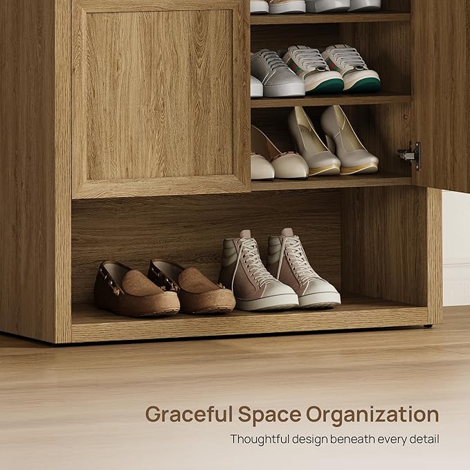 SICOTAS Shoe Cabinet Storage for Entryway - 72-Pair Shoe Cabinets with Doors and Adjustable Shelves, Modern Large 7-Tier Shoes Storage Cabinet for Mudroom Closet Hallway Living Room, Brown Oak, 3PCS