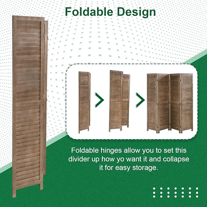 PayLessHere Room Divider 4 Panel Wood Privacy Screen 5.75 Ft Indoor Folding Portable Partition Screen for Bedroom Office Restaurant,Brown
