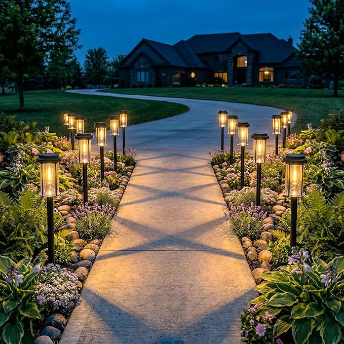 DERAYSION Solar Lights Outdoor, 8 Pack Upgraded Solar Pathway Lights, LED Solar Garden Lights, Waterproof Outdoor Solar Lights for Path, Driveway, Walkway Yard Decor - Warm White