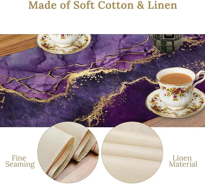 Luxe Marble Table Runner, Gradient Purple Abstract Art Modern Decor Table Runner for Kitchen Dining Cafe Outdoor Indoor Party Wedding Birthday, 13x90 Inch