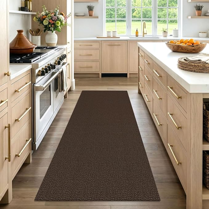 EARTHALL Washable Runner Rug 3x7 Ft Non Slip Runners for Hallways Wide Cotton Rubber Backed Kitchen Runner Braided Indoor Floor Carpet Runners for Entryway, Hallway, Kitchen, Bedroom, Brown/Coffee