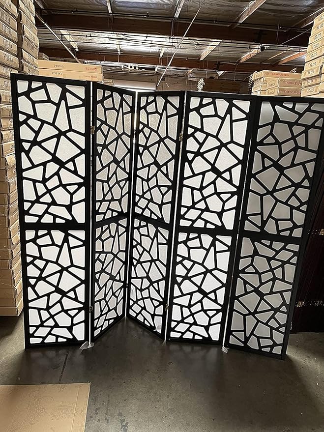 Mosaic Breeze Room Divider, 3-8 Panel (Black, 5 Panel)