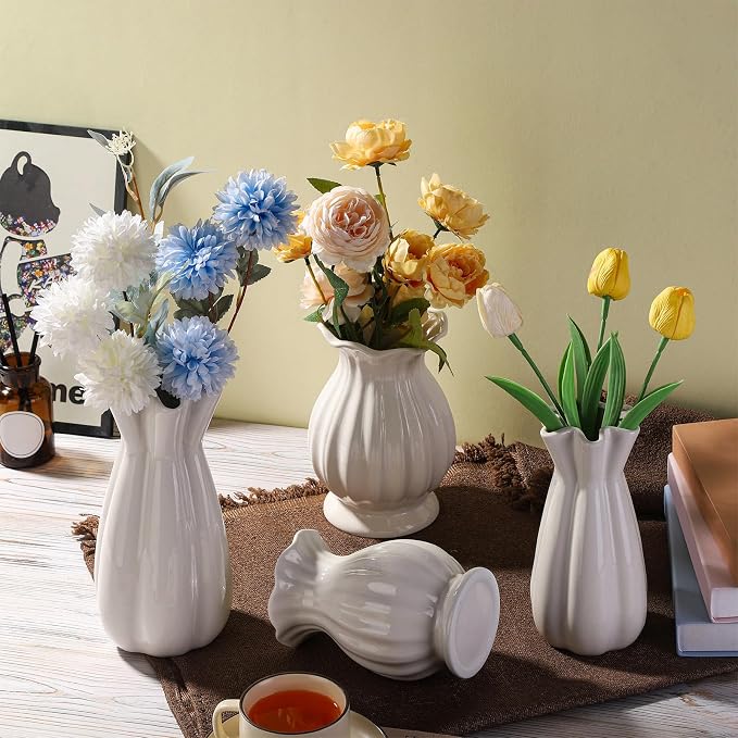 Unique Plain Designed Ceramic Modern Decorative Bouquet Vases Minimalism Flower Vases for Office Living Room Cabinet Wedding Decorations - 8’’