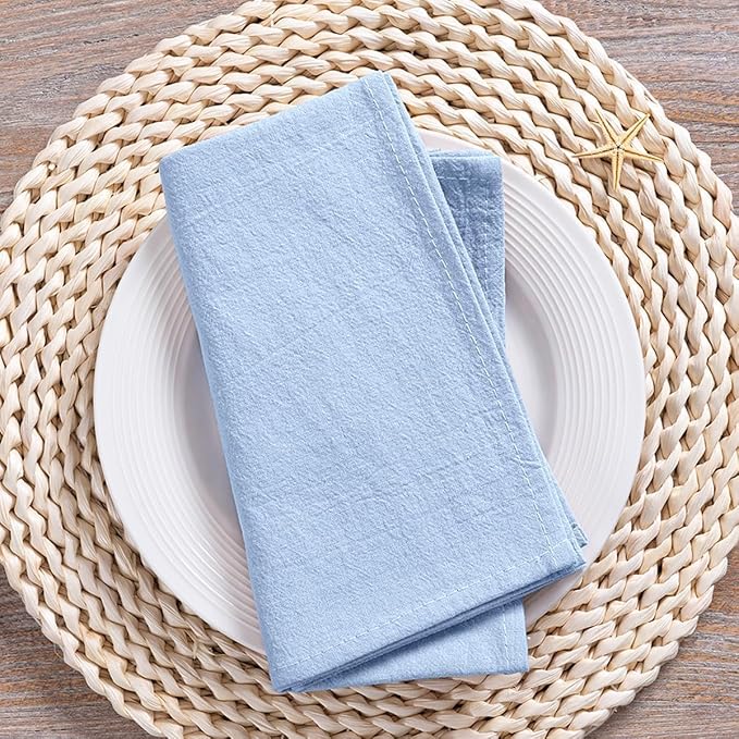 MLMC 4 Pack Blue Cloth Napkins Rustic Washable Cotton Linen Napkins Set of 4 17"x17" Reusable Dinner Napkins Cloth for Wedding Baby Shower Party Gathering Everyday Use