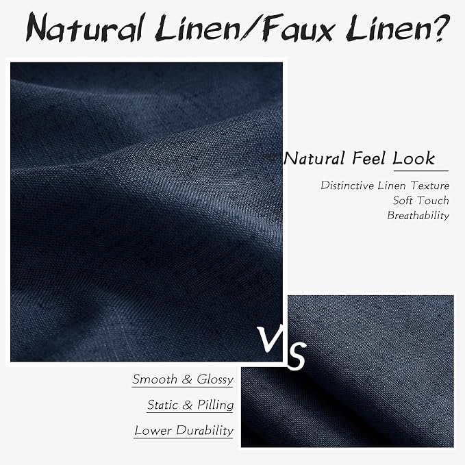 Joywell Linen Curtains 102 Inches Length Long Rod Pocket/Back Tab/Hook Belt/Clip Rings Semi Sheer Window Curtains Boho Farmhouse Drapes for Bedroom Living Room 2 Panels Set,52x102,Navy Blue