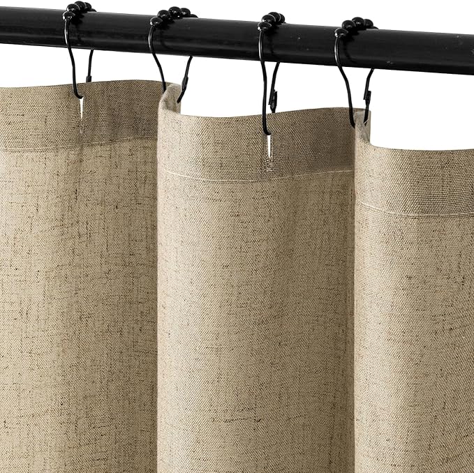 MIULEE Extra Long Linen Shower Curtain 96 Inches with 12 Metal Hooks Boho Farmhouse Heavy Buttonhole Fabric Shower Curtain Set Waterproof Thick Cloth Neutral Curtains for Bathroom W72*L96, Khaki