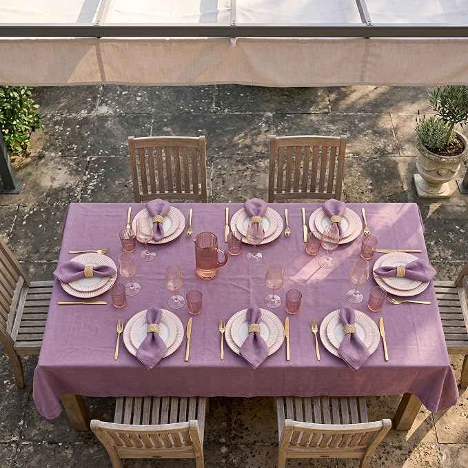Solino Home Linen Tablecloth 60 x 108 Inch - 100% Pure Linen Mulberry Table Cloth for Rectangle Tables - Fete, Machine Washable Tablecloth for Summer