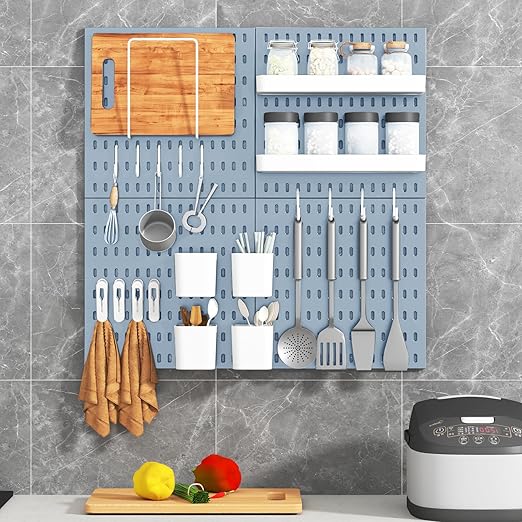 Pegboard Combination Kit, 4 Peg Boards Blue Pegboard for Walls, Office Wall Organizer, Gaming Room Wall, Nursery Storage, 22"x22"