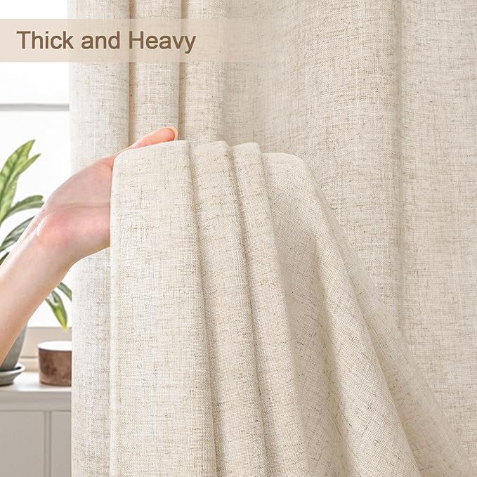 Extra Long Linen Shower Curtain Boho Farmhouse Beige Shower Curtains for Bathroom Neutral Luxury Fabric,Ivory 72 x 84