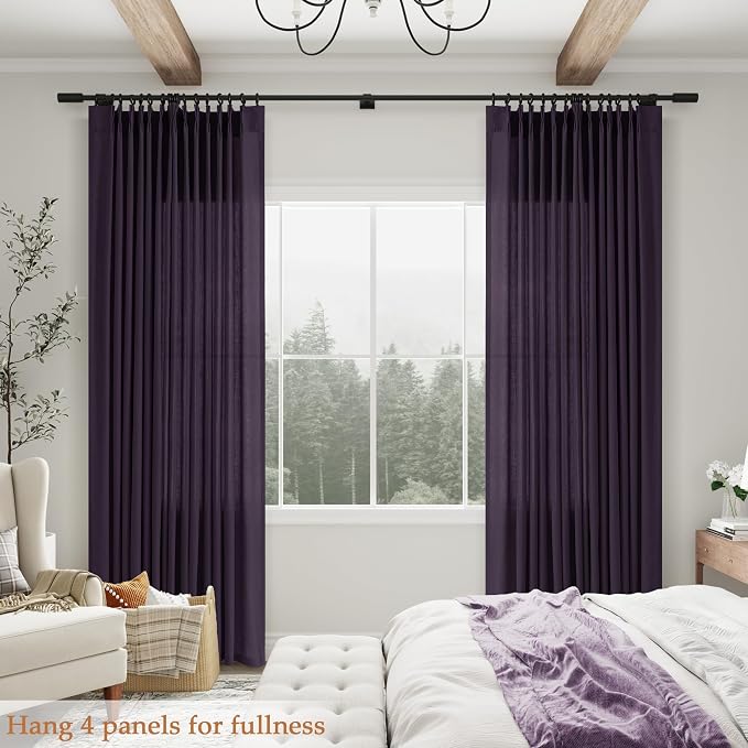Aersas Plum Pinch Pleated Linen Curtains 63 Inch Length 2 Panels for Living Room Bedroom Semi Sheer Window Curtain Boho Neutral Back Tab Pinch Pleat Drape with Hooks 40x63