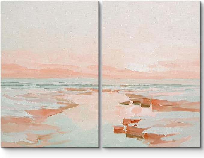 SIGNLEADER Canvas Print Wall Art Set Soft Abstract Coastal Seascape Pastel Beach Landscape Illustrations Modern Relax/Calm Multicolor for Living Room, Bedroom, Office - 24"x36" x 2