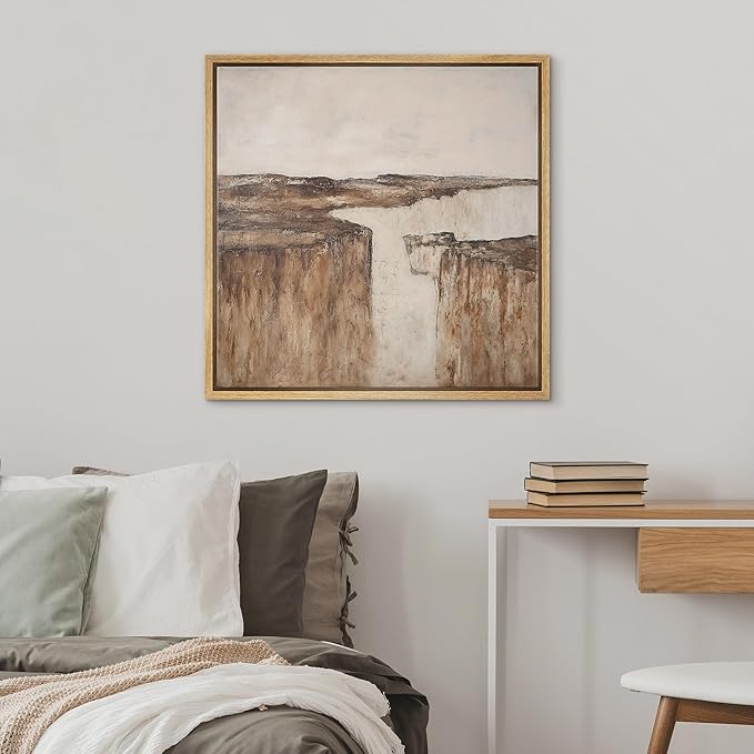 SIGNWIN Framed Canvas Print Wall Art Earthy Canyon Cliff Abstract Landscape Illustration Modern Art Decorative Nordic Minimal Calm/Zen for Living Room, Bedroom, Office - 24"x24" Natural