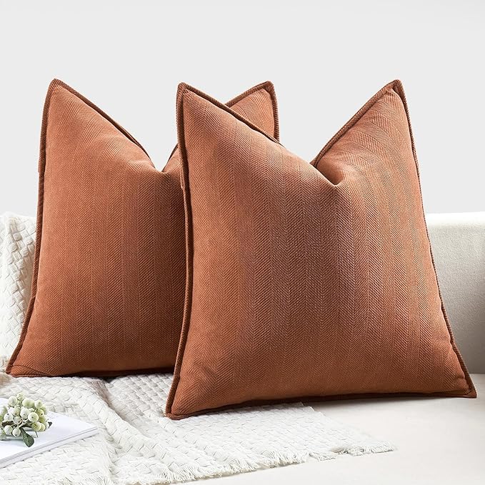 MIULEE Pack of 2 Burnt Orange Decorative Pillow Covers 22x22 Inch Chenille Luxurious Couch Throw Pillows Boho Cushion Covers Euro Shams with Elegant Design for Sofa Bed Living Room Home Decor