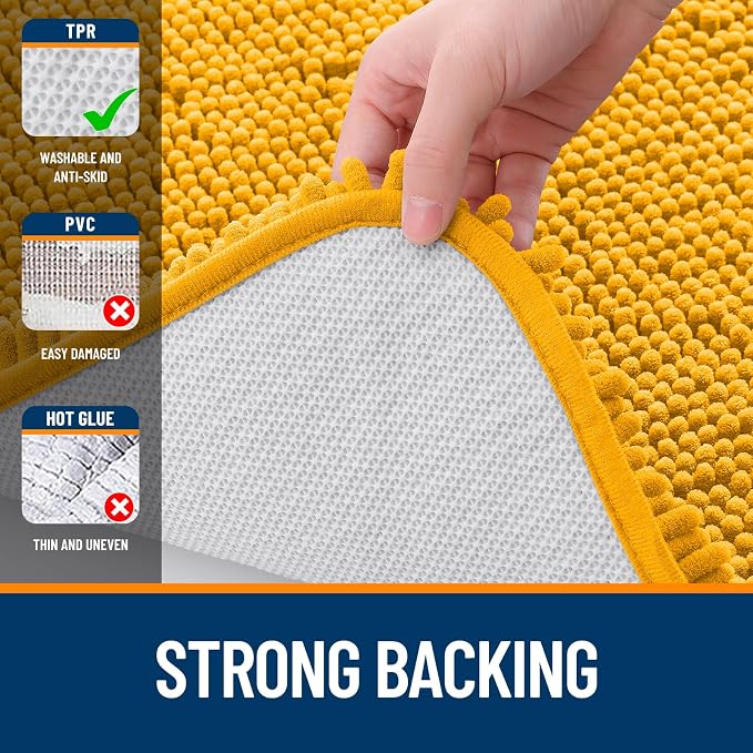 OLANLY Bathroom Rugs 36x24, Extra Soft Absorbent Chenille Bath Rugs, Rubber Backing Quick Dry, Machine Washable Bath Mats for Bathroom Floor, Tub and Shower, Home Decor Accessories, Golden Yellow