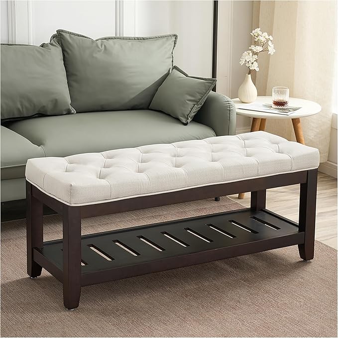 44" Entryway Bench with Shoe Storage, End of Bed Bench, Upholstered Ottoman Storage, 500 LBS Capacity for Entryway, Living Room, Hallway