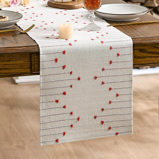 Artoid Mode Red Boho Table Runner for Farmhouse Rustic，Seasonal Holiday Macrame Burlap Kitchen Dining Table Decoration for Home Party Decor 12x120 Inch