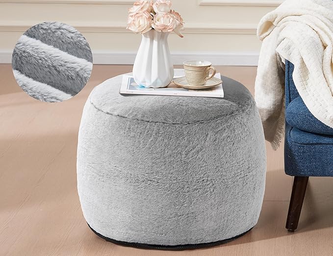 WSOFRLAC Boho Ottoman Living Room Furniture 20"x15" Large Round Ottomans Pouf Couch Foot Rest Grey Pouf Ottoman Foot Rest with Foam Chunk Filling Pouffe Ottomans Stuffed Foot Rest Poufs for Couch