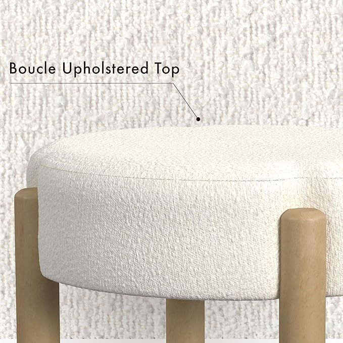 HomePop Luna Modern Round Ottoman|Homepop Home Décor|Ottoman for Living Room & Bedroom - Cream Boucle
