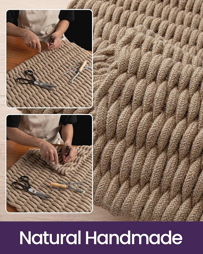 DEXI Jute Door Mat for Front Entryway, 48x32 Braided Woven Doormat Outside Entrance, Dirt Trapper Natural Fiber Entry Mats for Patio, Brown