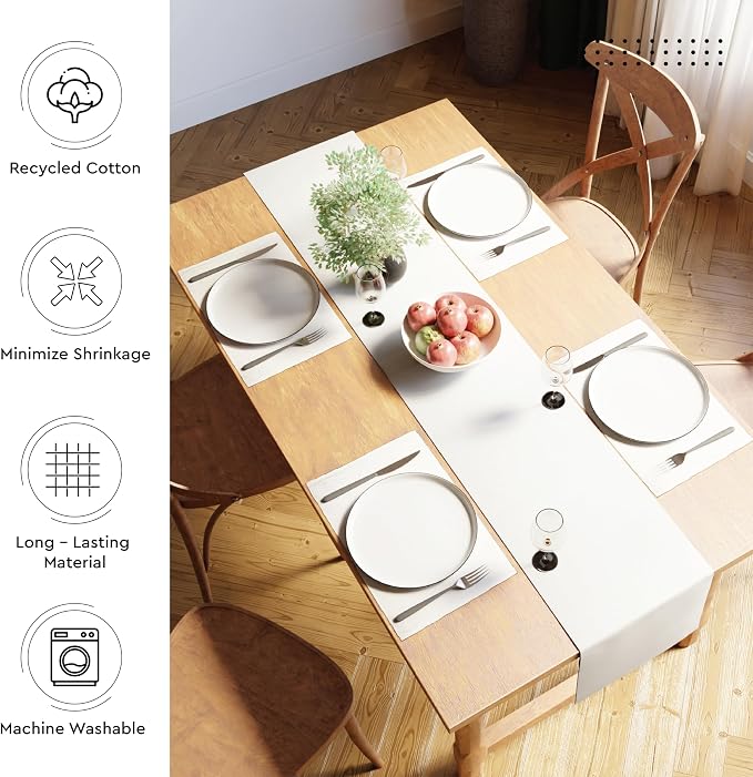 Encasa XO Dining Table Runner 13"x79" | Yarn Dyed Fine Ribbed Cotton | Solid Off White | Machine Washable