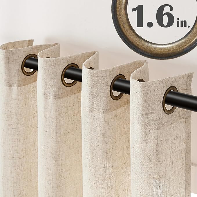 jinchan Natural Linen Curtains 63 Inch Length for Bedroom Light Filtering Drapes for Kitchen Window Over Sink Thick Linen Textured Farmhouse Window Curtains with Grommet Beige 50 Inch Wide