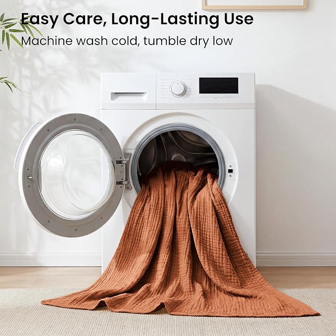 Love's cabin Cooling Muslin Blanket Twin Size, 50% Rayon Derived from Bamboo, 50% Cotton, 4-Layer Lightweight Breathable Summer Gauze Blanket for Bed, Hot Sleepers and Kids, 60"x80", Terracotta