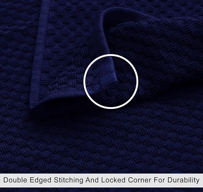 COTTON CRAFT Waffle Weave Wash Cloth - 12 Pack Luxurious Pure Ringspun Cotton Euro Spa Bathroom Face Towel - Absorbent Quick Dry Gym Shower Bath Kitchen Travel - 12x12 inches - Navy