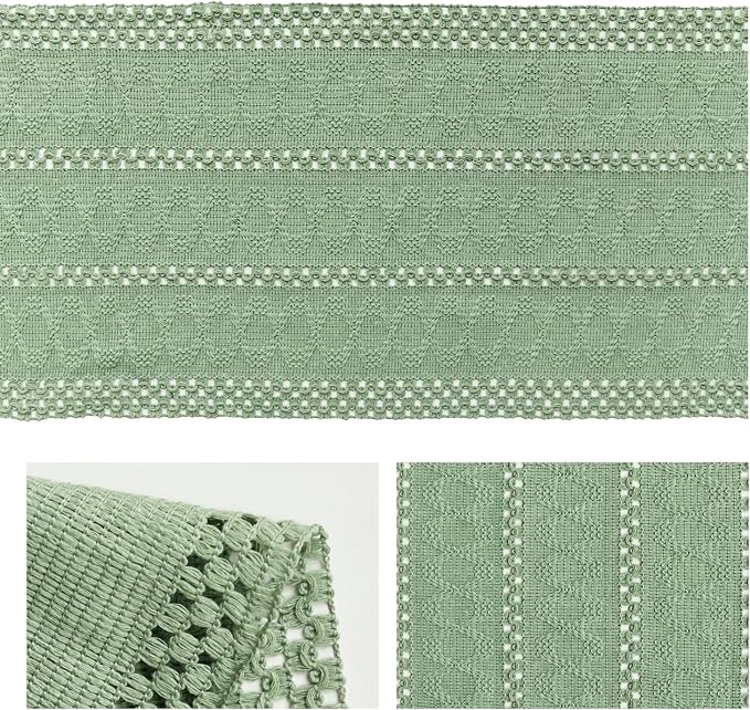 Artoid Mode Light Green Farmhouse Woven Rustic Hollow Table Runner, Seasonal Holiday Hollow Kitchen Dining Table Decoration for Home Party Decor 12x120 Inch