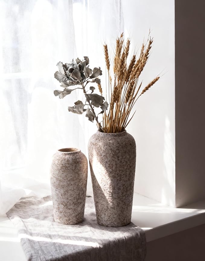 Stone Vase Set 3 Modern Decor Ceramic Vases Rustic Farmhouse Home Tea Table Office Room Desk Large Vases Ornament Pottery