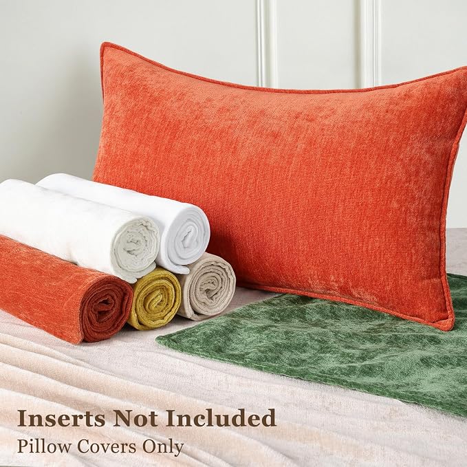 decorUhome Summer Couch Throw Pillow Covers 16x16 Set of 2, Decorative Soft Velvet Modern Cozy Chenille Pillow Cases with Elegant Design for Sofa Bed Living Room Home Decor, Rust