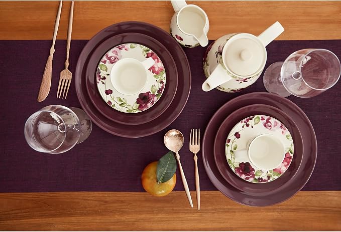 Solino Home Linen Chambray Burgundy Table Runner 108 Inches Long - Athena, 100% Pure Linen 14 x 108 Inch Table Runner