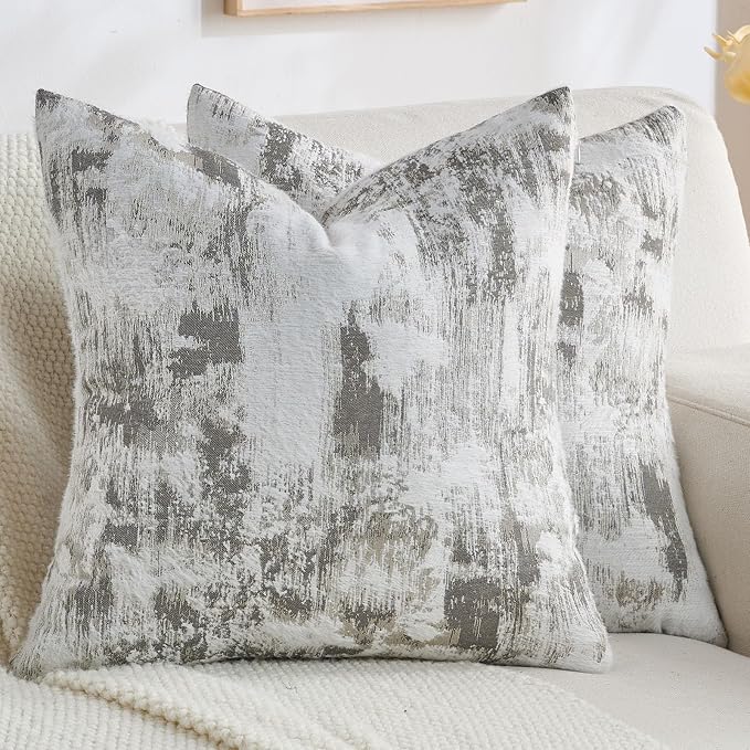 FUTEI Pack of 2 Faux Cashmere Jacquard Throw Pillow Covers 22x22 Inch Soft Marble Pattern Vintage Decorative Cushion Case Modern Farmhouse Accent for Couch Bed Living Room, Black White