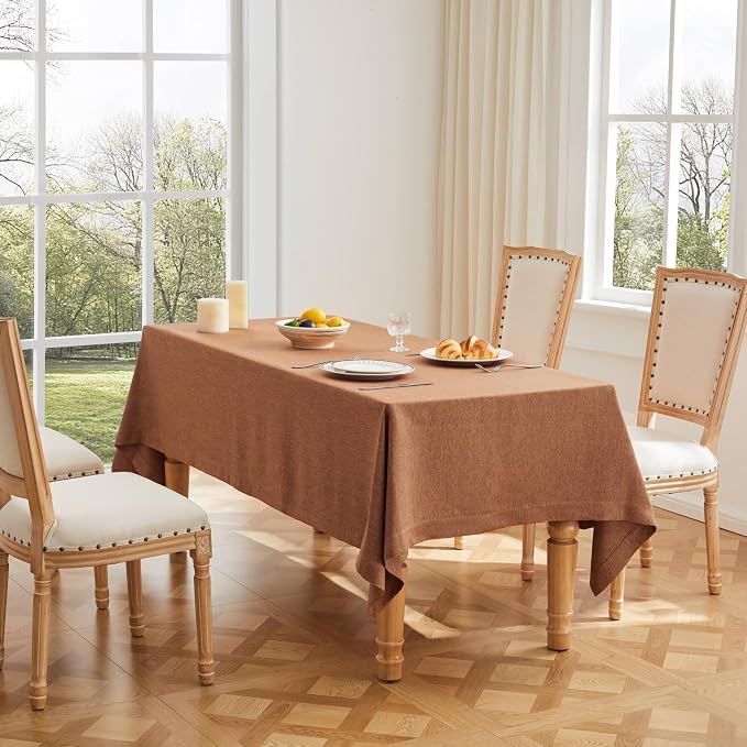 ZeeMart Basic Linen Textured Table Cloth, 52 x 70 Inch Caramel, Farmhouse Style Rust Rectangle Tablecloth, Wrinkle Resistant Washable Heavy Weight TableCloths