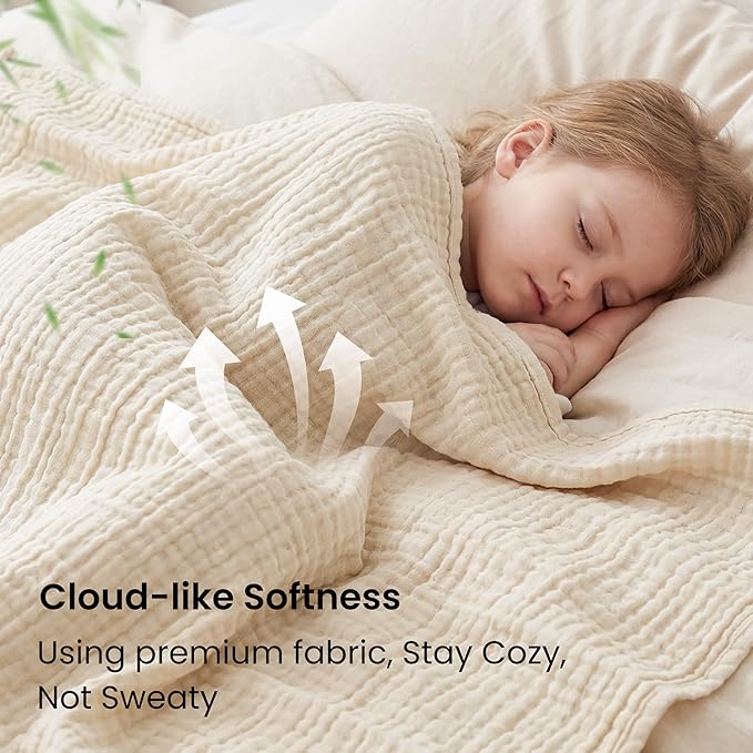 Love's cabin Cooling Muslin Blanket Twin Size, 50% Rayon Derived from Bamboo, 50% Cotton, 4-Layer Lightweight Breathable Summer Gauze Blanket for Bed, Soft for Hot Sleepers and Kids, 60"x80", Beige