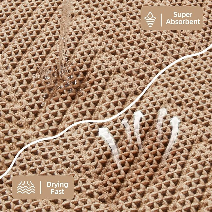 Sunfly Boho Bathroom Rug, Herringbone Waffle Bath Mat Non-Slip Washable Super Absorbent Quick Dry, Farmhouse Bath Mat for Bathroom Floor Decor 24"*48" Khaki