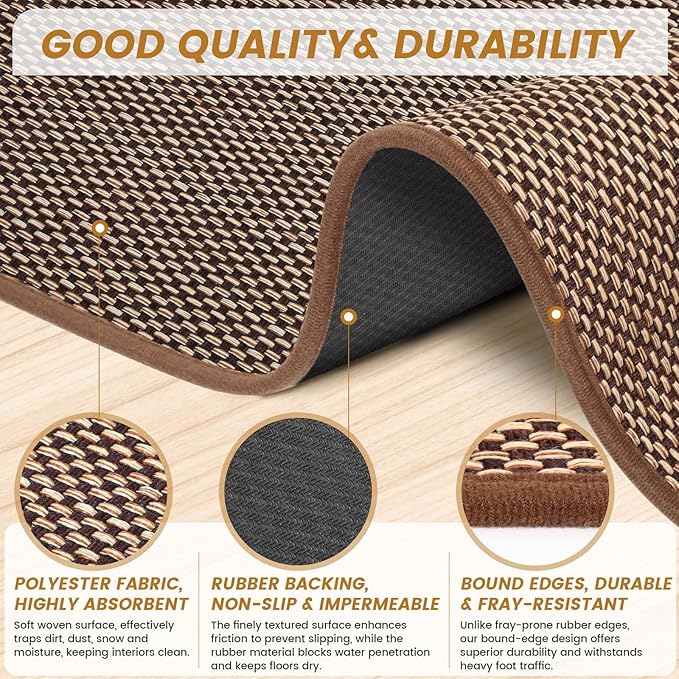 SMILOOL Front Door Mat Indoor Entrance, 24" x 36" Non-Slip Inside Door Mats for Entryway, Dirt Resistant and Absorbent Washable Doormat, Low Profile Entry Way Doormats for Patio, Porch, Dark Brown