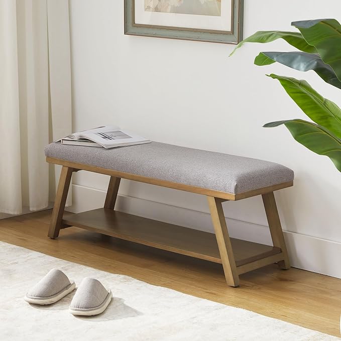 Zihanhome 45" Entryway Bench Upholstered Storage Bench for Bedroom Shoe Rack Bench for Living Room, Hallway, Mudroom, Balcony, Sturdy Indoor Bench Seat Holds Up to 300 lbs (Grey)