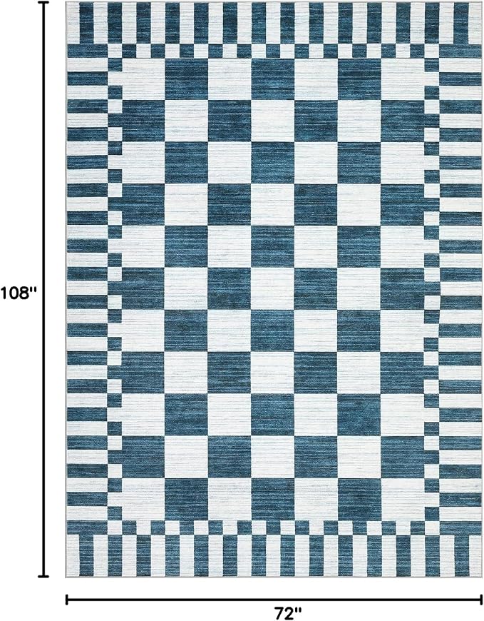 GarveeHome Blue and White Checkered Rug 6×9 Area Rugs for Living Room,Non-Slip Washable Rug Soft Low-Pile, Modern Farmhouse Geometric Rugs for Bedroom Dining Room