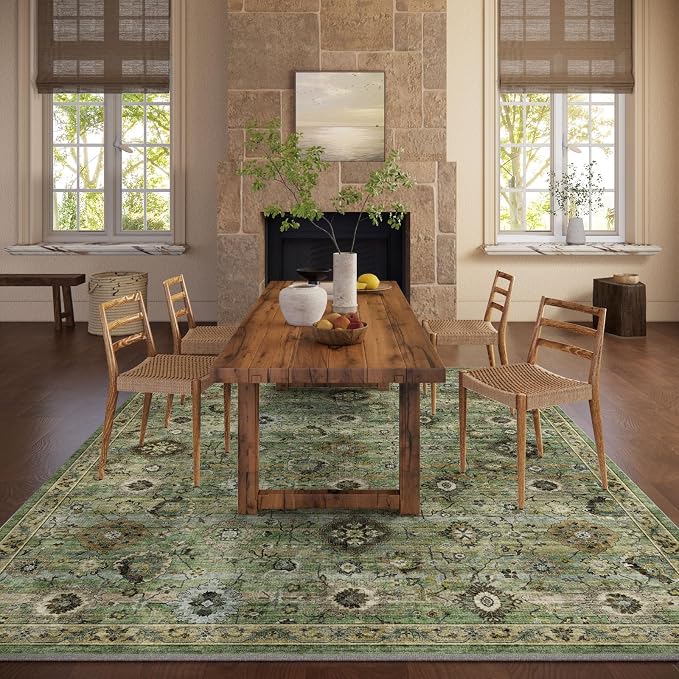 Washable Area Rugs for Living Room: 5x7 Rug Boho Vintage Rugs Stain Resistant Non Slip Low Pile Lightweight Soft Carpets for Bedroom Kitchen Dining Room Nursery Kids Room Farmhouse Home Office