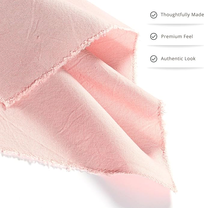Palisa Premium Cotton Dinner Napkins Set of 12 | Pink Frayed Edge Rustic Farmhouse Table Linen | Soft Washable Long Lasting Durable Cloth Serviettes for Wedding Dining Decor 18x18 Inch