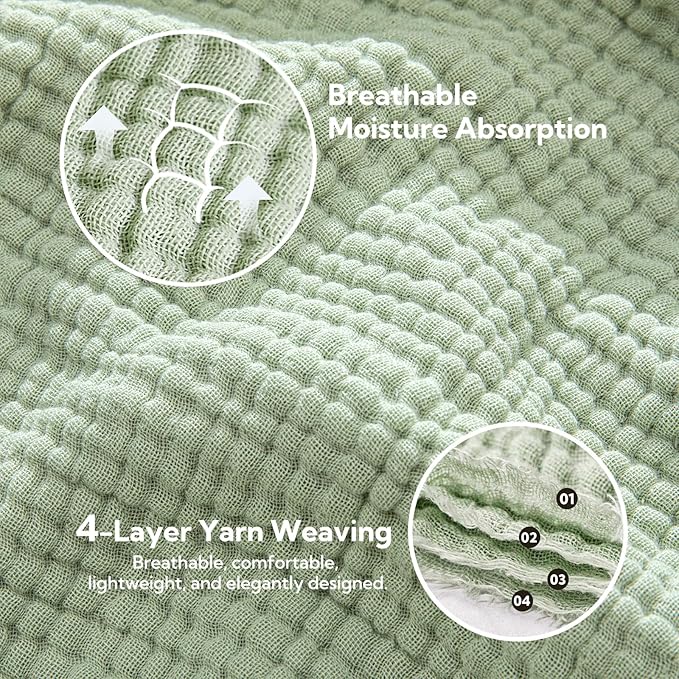 SOULFUL Muslin Throw Blanket with Tassels - Soft Full Size Cotton Throw Blanket for Couch or Bed, Lightweight and Breathable Gauze for All Seasons, Grassgreen, 66" x 90"
