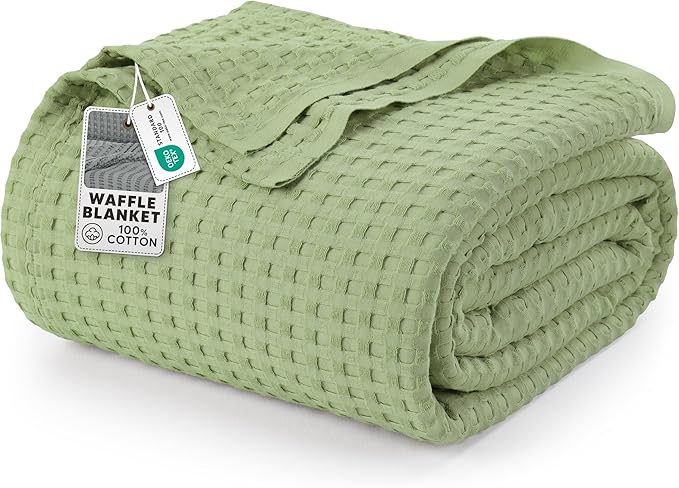 Utopia Bedding 100% Cotton Waffle Weave Blanket Twin Size for Couch Sofa Bed - Lightweight, Breathable Summer Blankets Soft and Cozy, Gifts for Women Home Room Decor (Sage Green, 90x72 Inch)