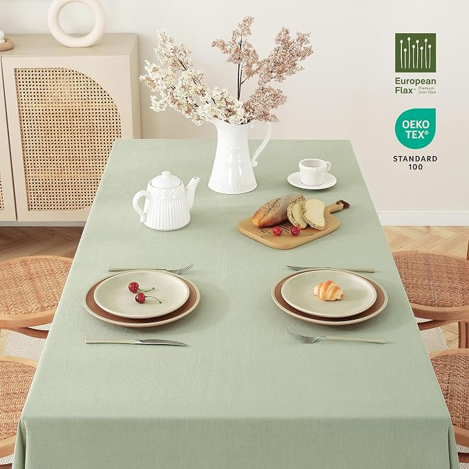 100% Pure Linen Tablecloths 90x132Inches,Rectangle Table Cloth for Dining,Picnic,Weddings and Restaurants,Durable Stonewashed Tablecloths (Re-Sage, Rectangle - 90 x 132 Inch)